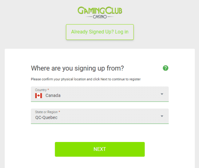 Gaming Club Casino Register