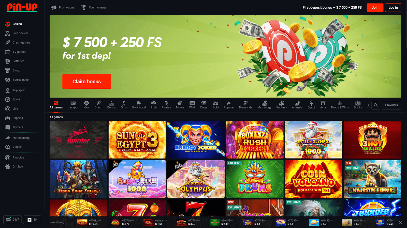 Pin Up Casino Homepage